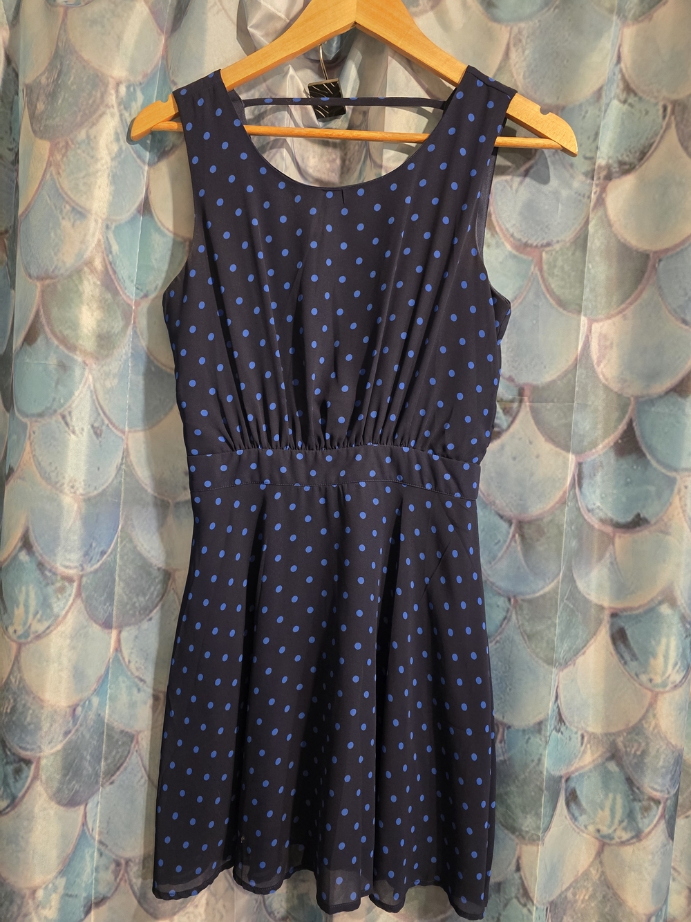 Forever 21 Navy Blue Sleeveless Dress with Bright Blue Polka Dots